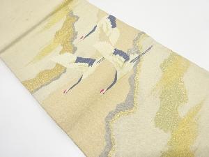 アンティーク　明綴れ　霞に鶴模様織り出し袋帯（材料）